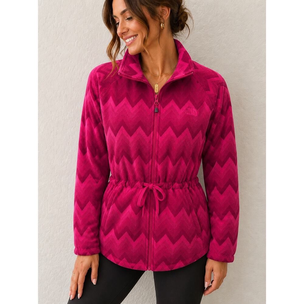 THE NORTH FACE Pink Chevron Fleece Jacket Gorpcore Cozy Zip Up | Large
